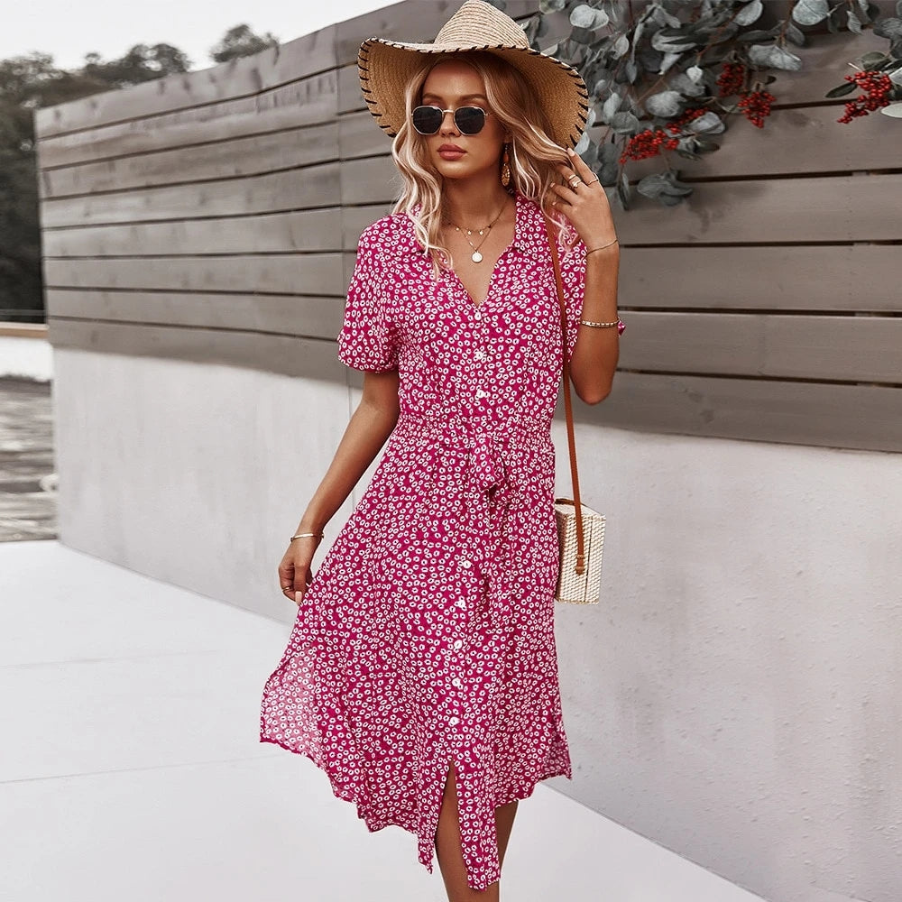 Button Down Smocked Collar Dress