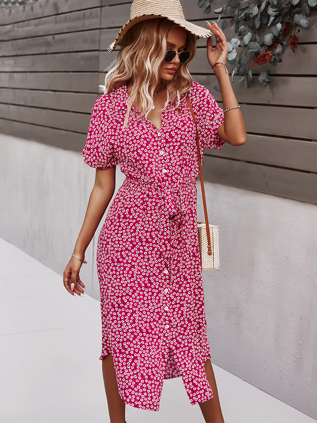 Button Down Smocked Collar Dress