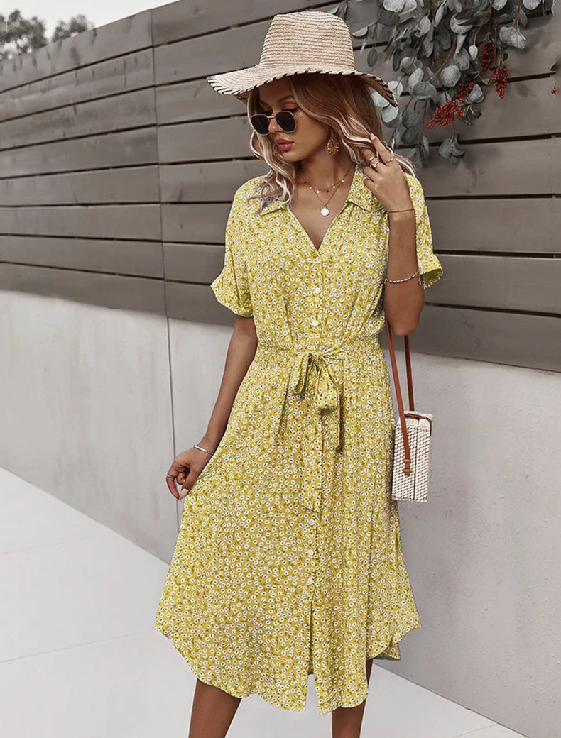 Button Down Smocked Collar Dress