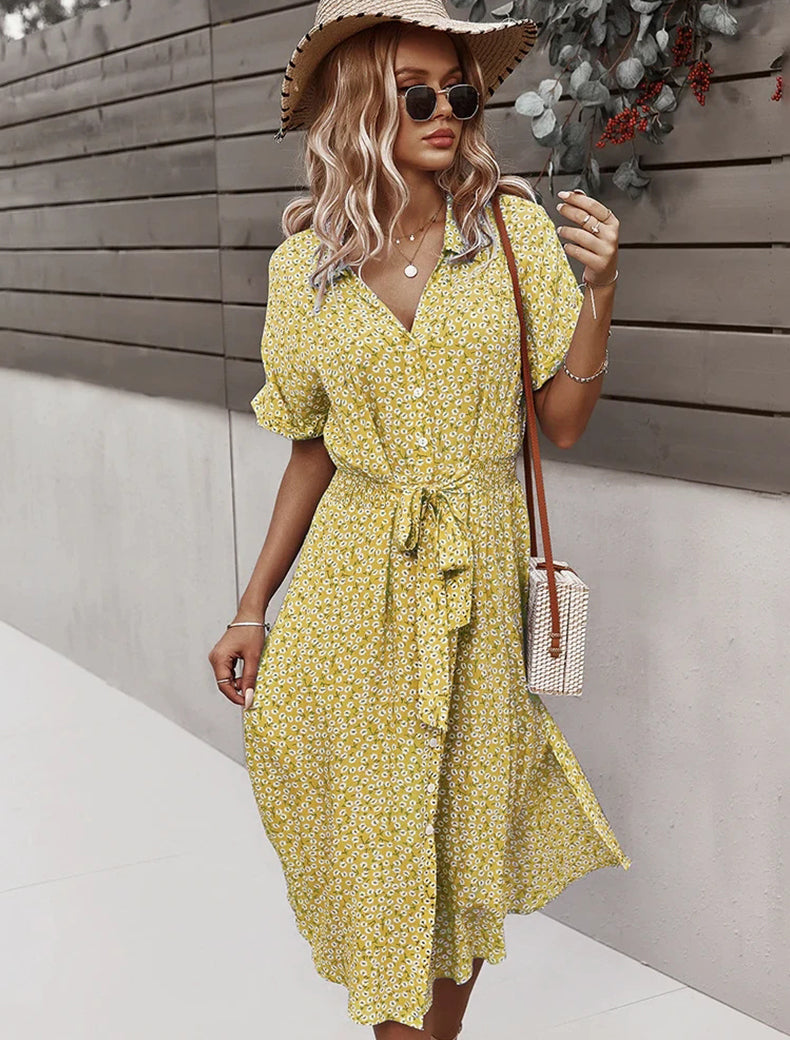 Button Down Smocked Collar Dress