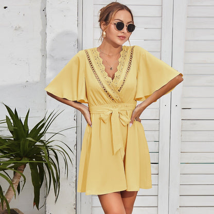 Mixed Checker Soft Ruffle Dress