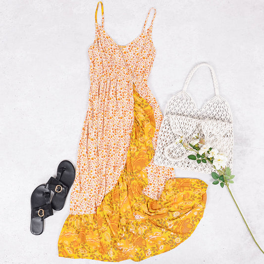 Mix Print Ruffle Dress