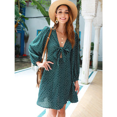 Polka Tied Bow Swing Dress