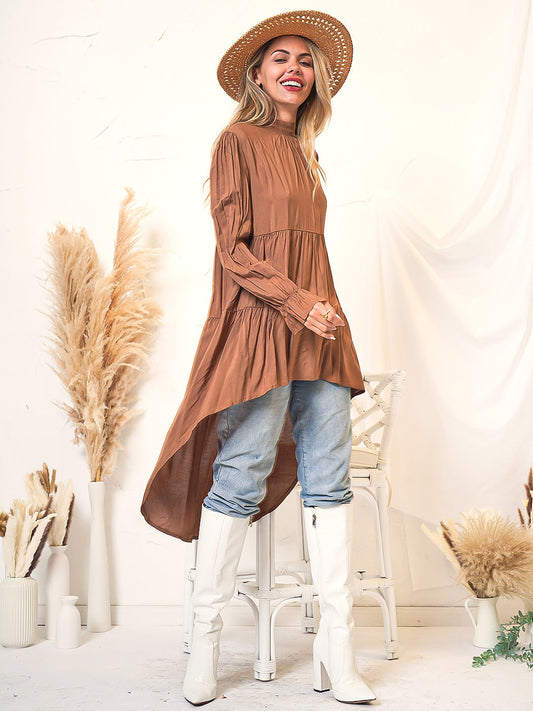High-Low Ruffle Long Sleeve