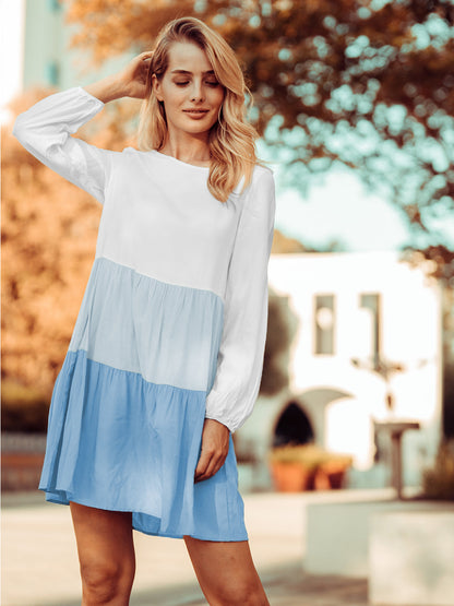 Colored Ruffle Sleeve Tunic Dress