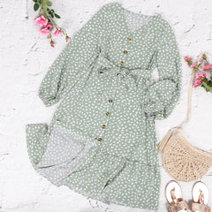 Print Button Ruffle Tunic Dress