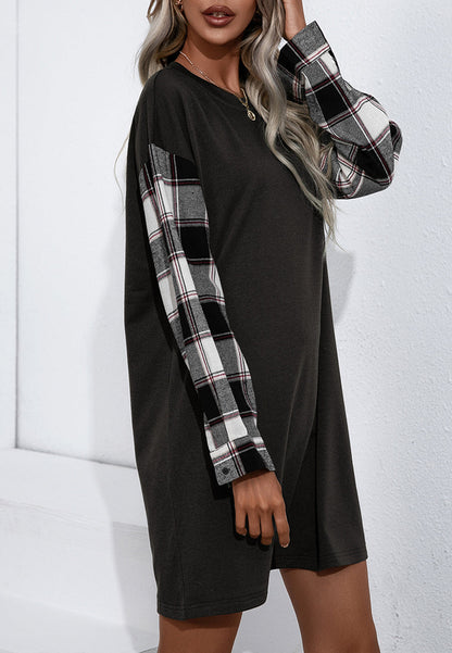 Long Sleeve Plaid T-Shirt Dress
