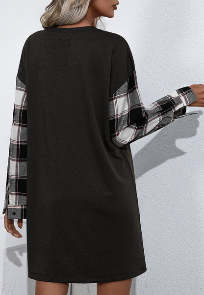 Long Sleeve Plaid T-Shirt Dress