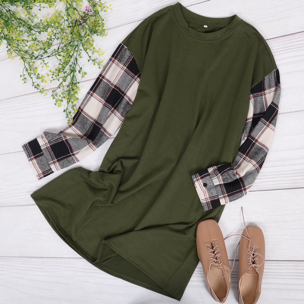 Long Sleeve Plaid T-Shirt Dress