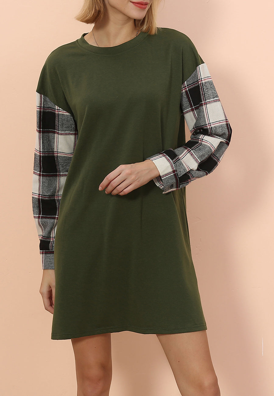 Long Sleeve Plaid T-Shirt Dress