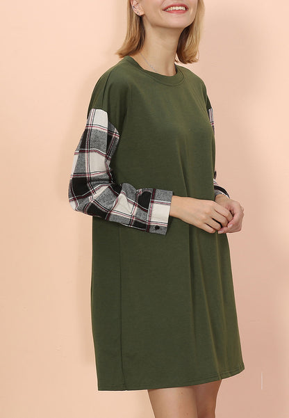 Long Sleeve Plaid T-Shirt Dress
