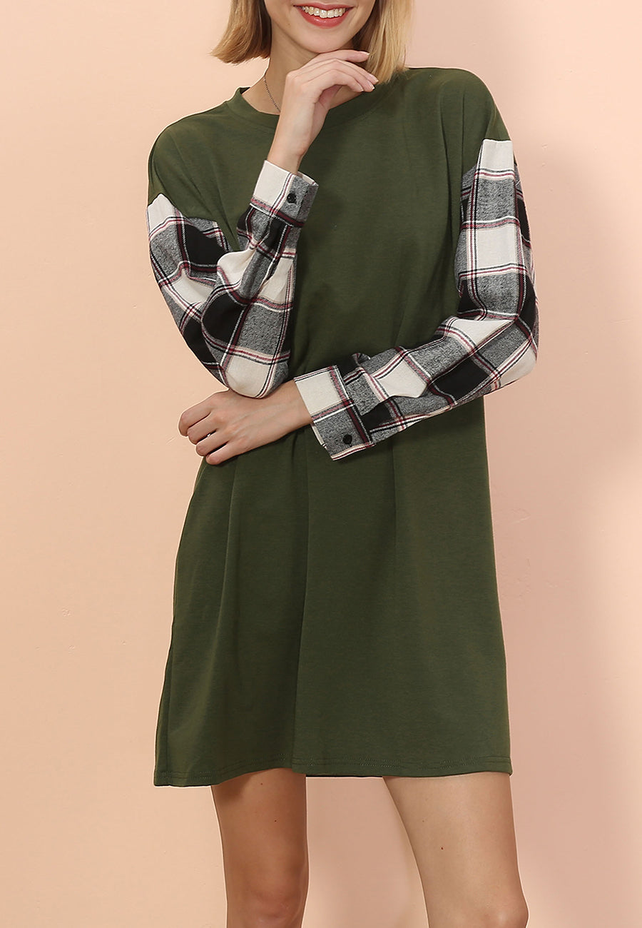 Long Sleeve Plaid T-Shirt Dress