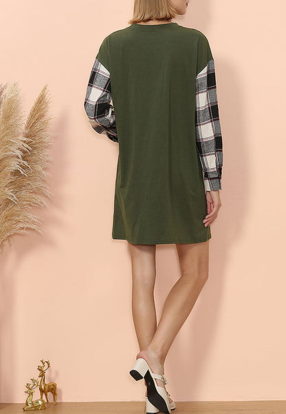 Long Sleeve Plaid T-Shirt Dress