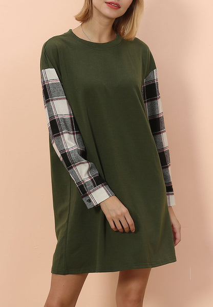 Long Sleeve Plaid T-Shirt Dress