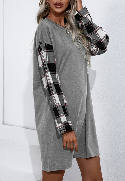 Long Sleeve Plaid T-Shirt Dress