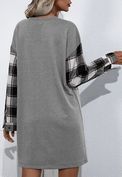 Long Sleeve Plaid T-Shirt Dress