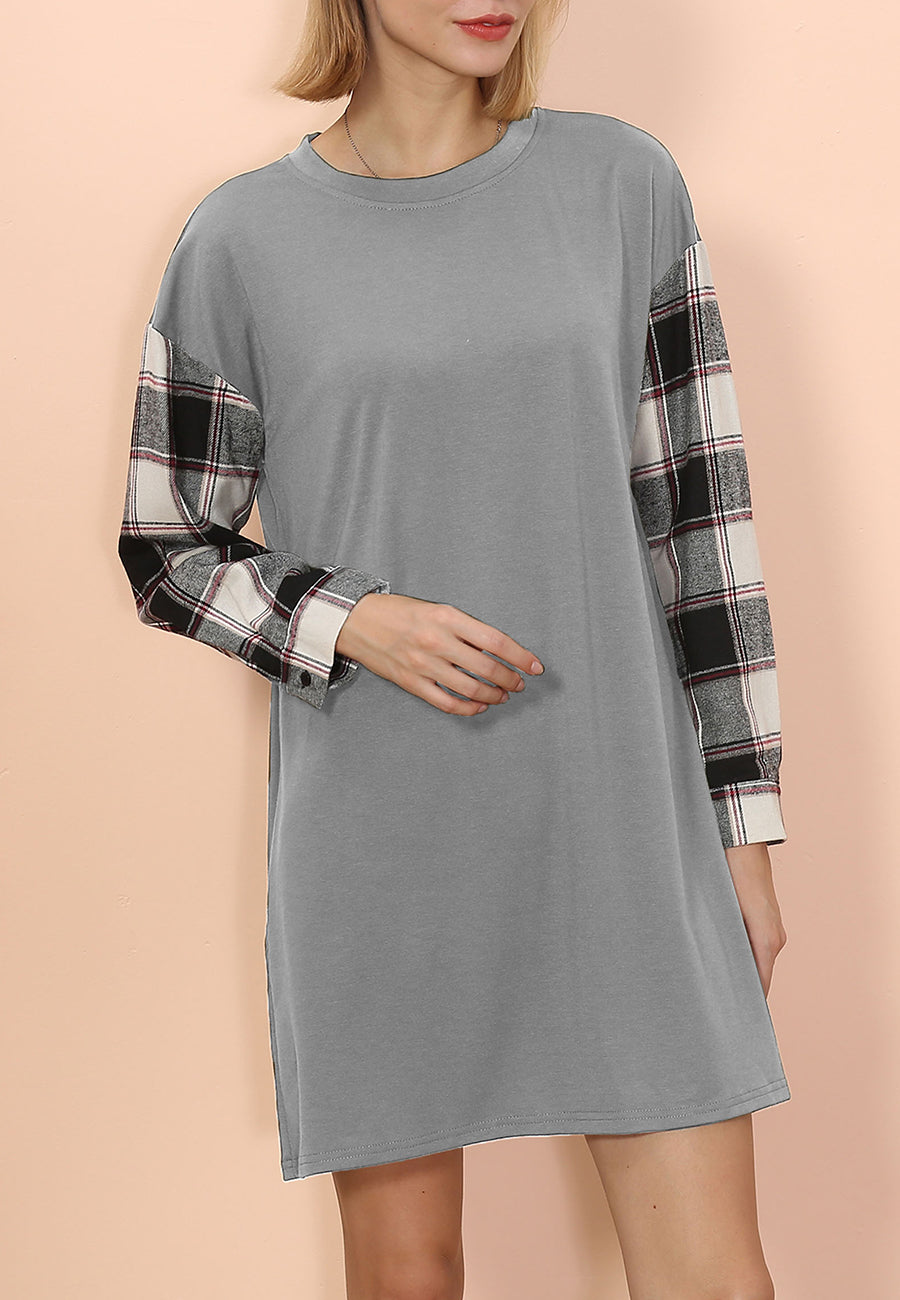 Long Sleeve Plaid T-Shirt Dress