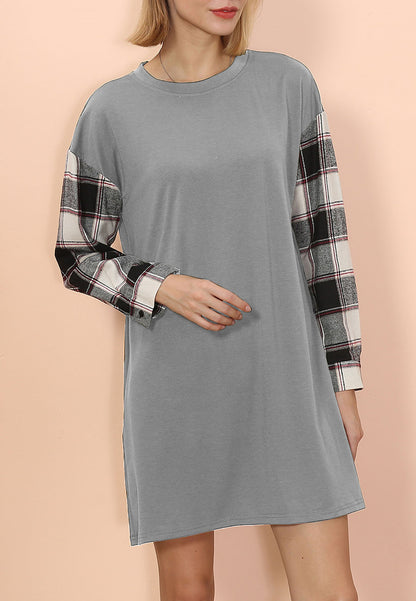 Long Sleeve Plaid T-Shirt Dress