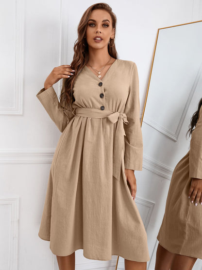 Solid Color Belted Dress