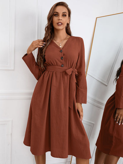 Solid Color Belted Dress