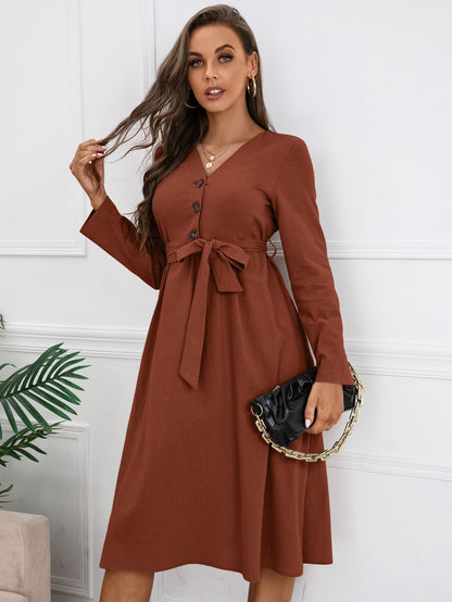 Solid Color Belted Dress