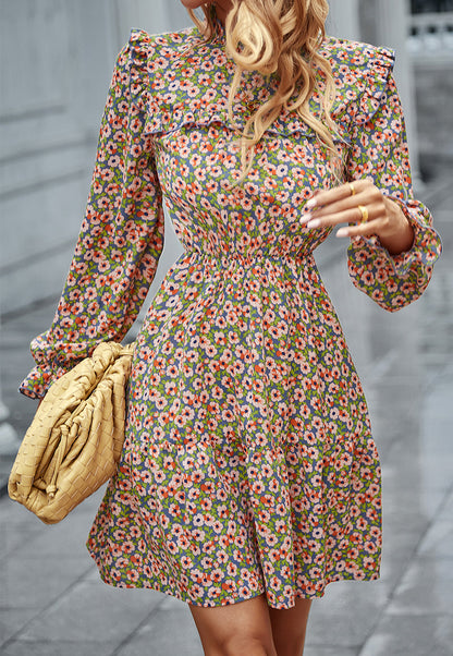 Floral Ruffle Trim Dress