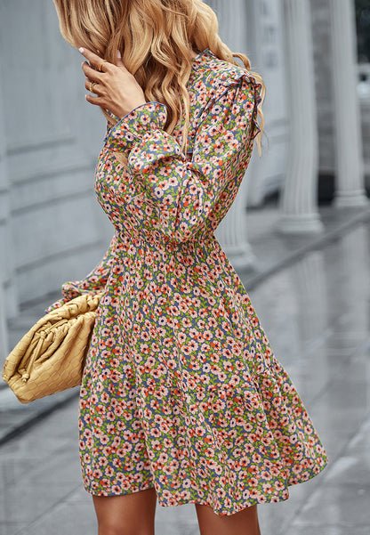 Floral Ruffle Trim Dress