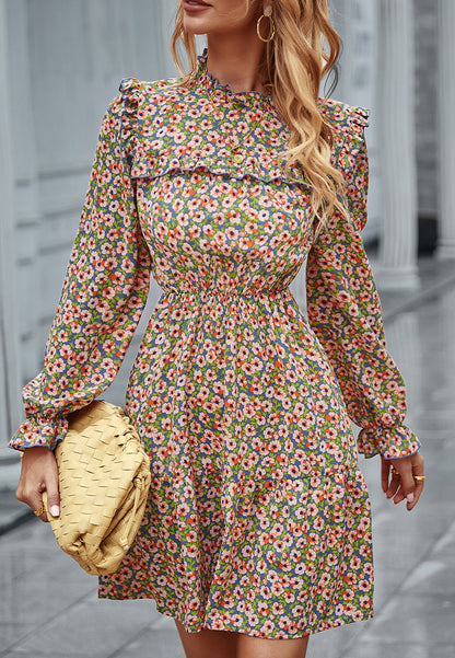 Floral Ruffle Trim Dress