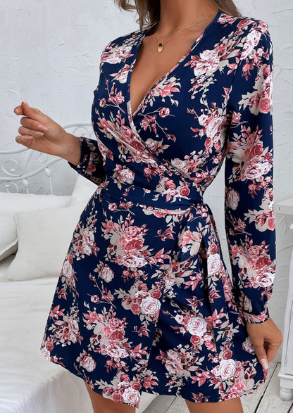 Plunge Neck Print Dress
