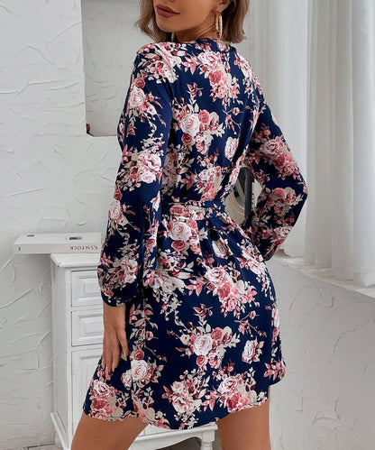Plunge Neck Print Dress