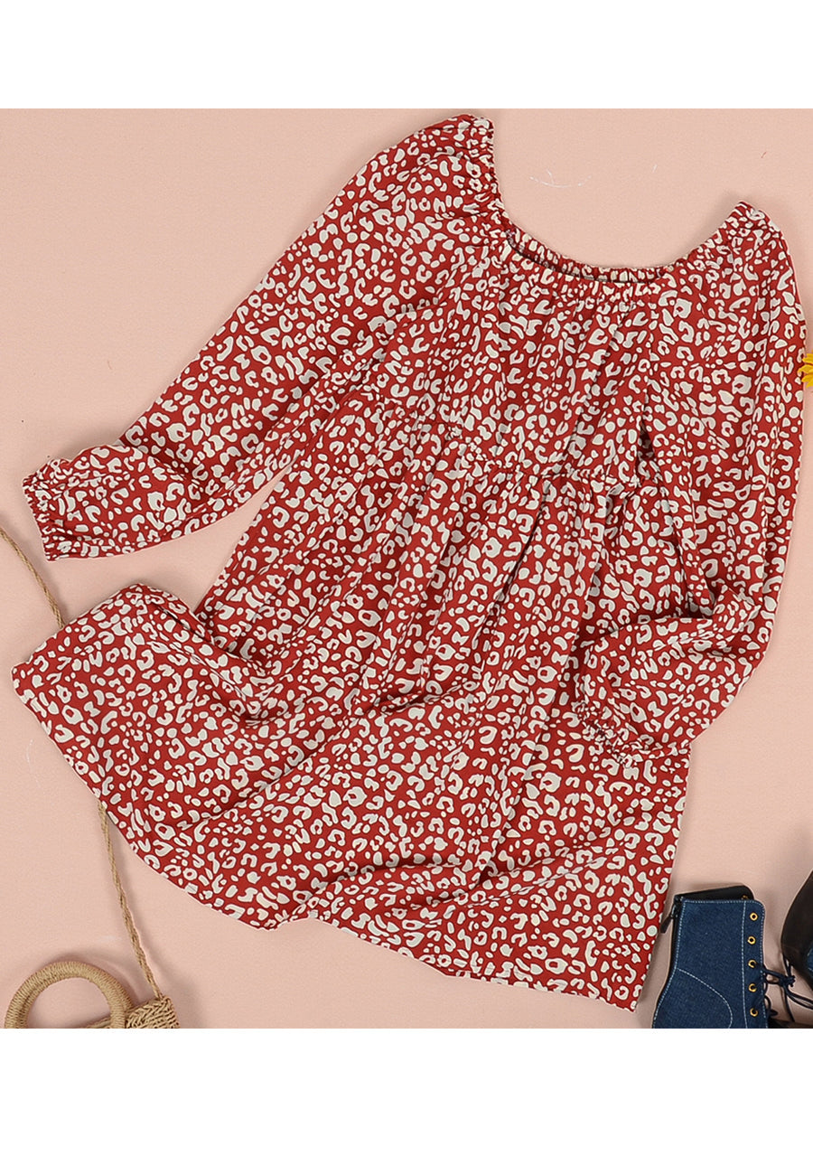 Gathered Neck Print Dress