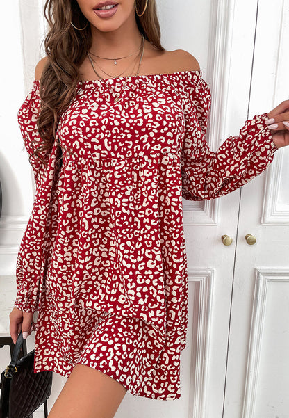 Gathered Neck Print Dress