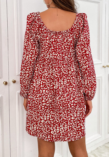 Gathered Neck Print Dress