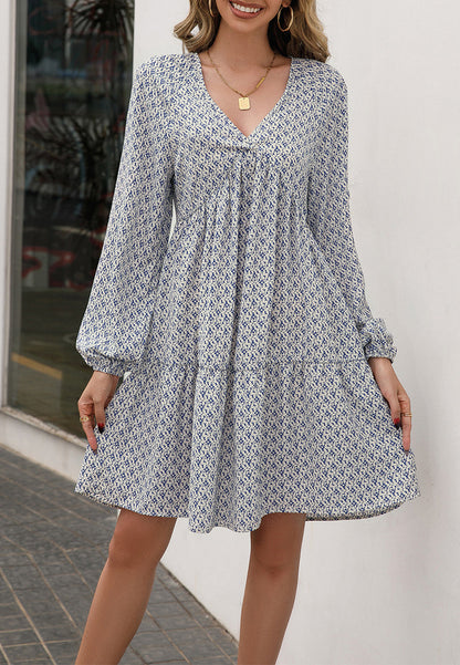 V Oriental Print Dress