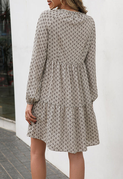 V Oriental Print Dress