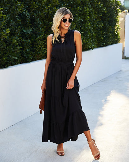 Tie Neck Solid Dress
