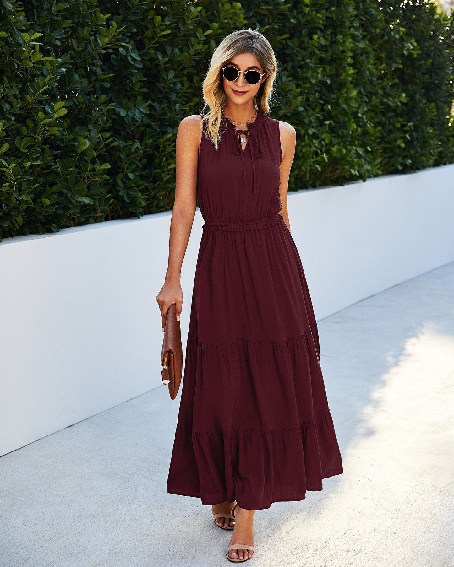 Tie Neck Solid Dress