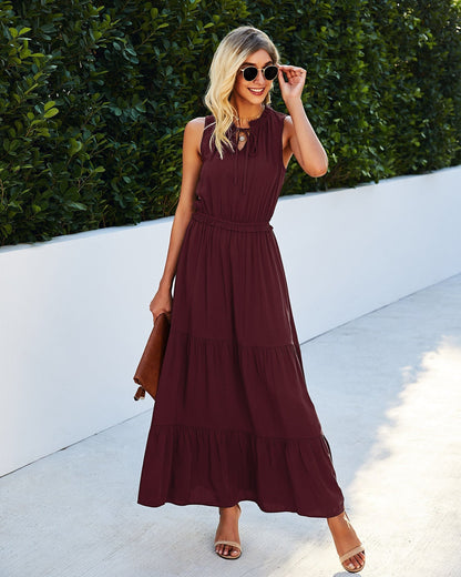 Tie Neck Solid Dress