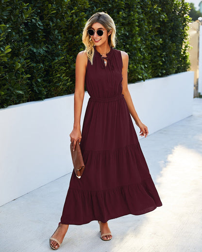 Tie Neck Solid Dress