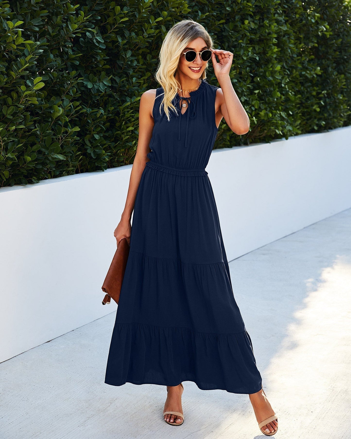 Tie Neck Solid Dress