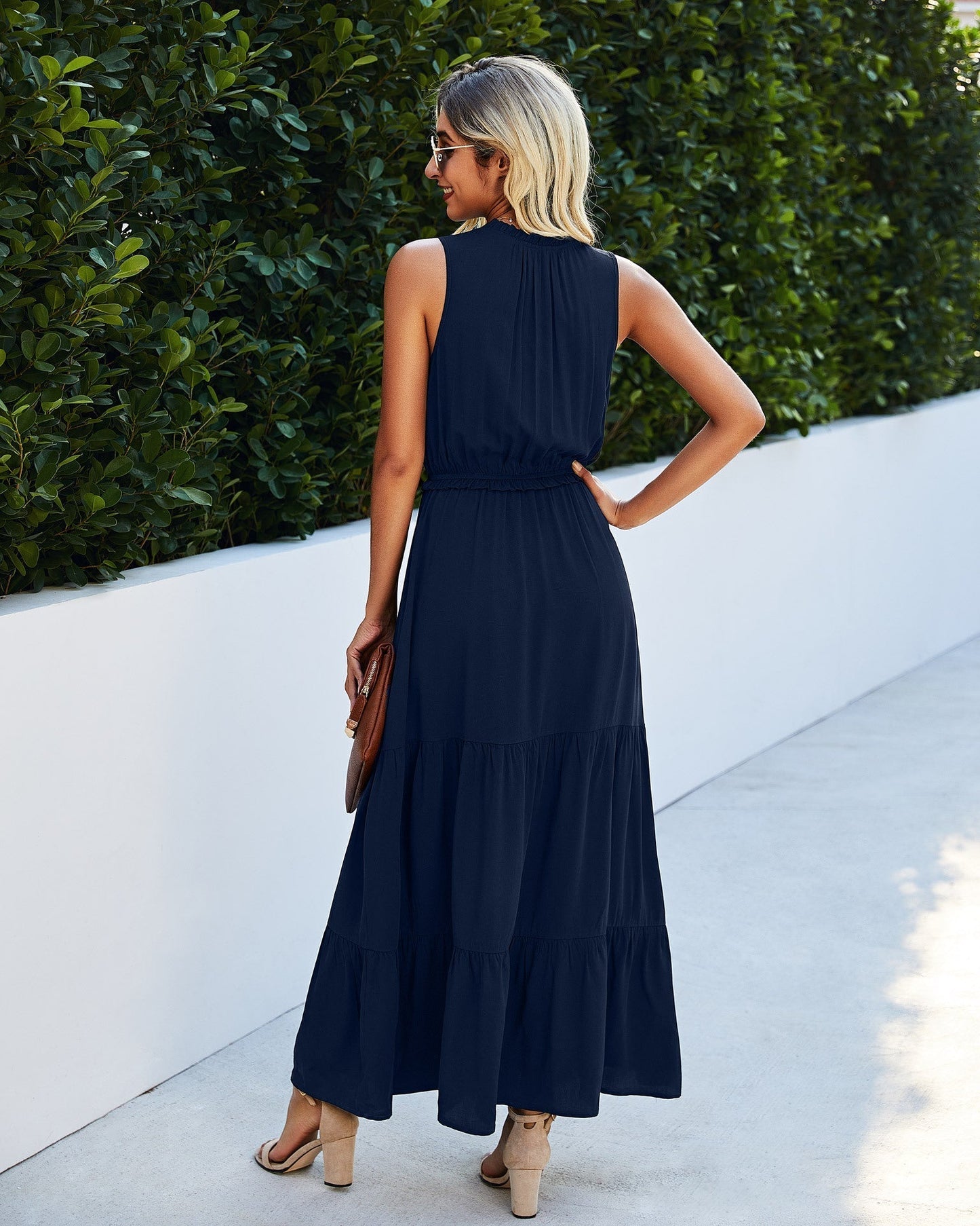 Tie Neck Solid Dress