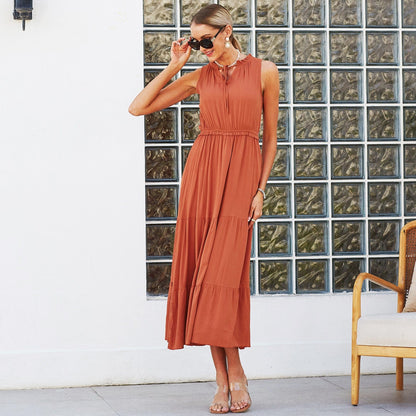 Tie Neck Solid Dress