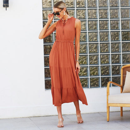 Tie Neck Solid Dress