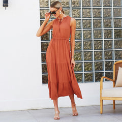 Tie Neck Solid Dress