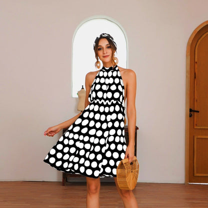 Halter Backless Polka Dress