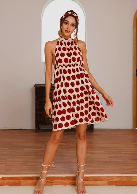 Halter Backless Polka Dress