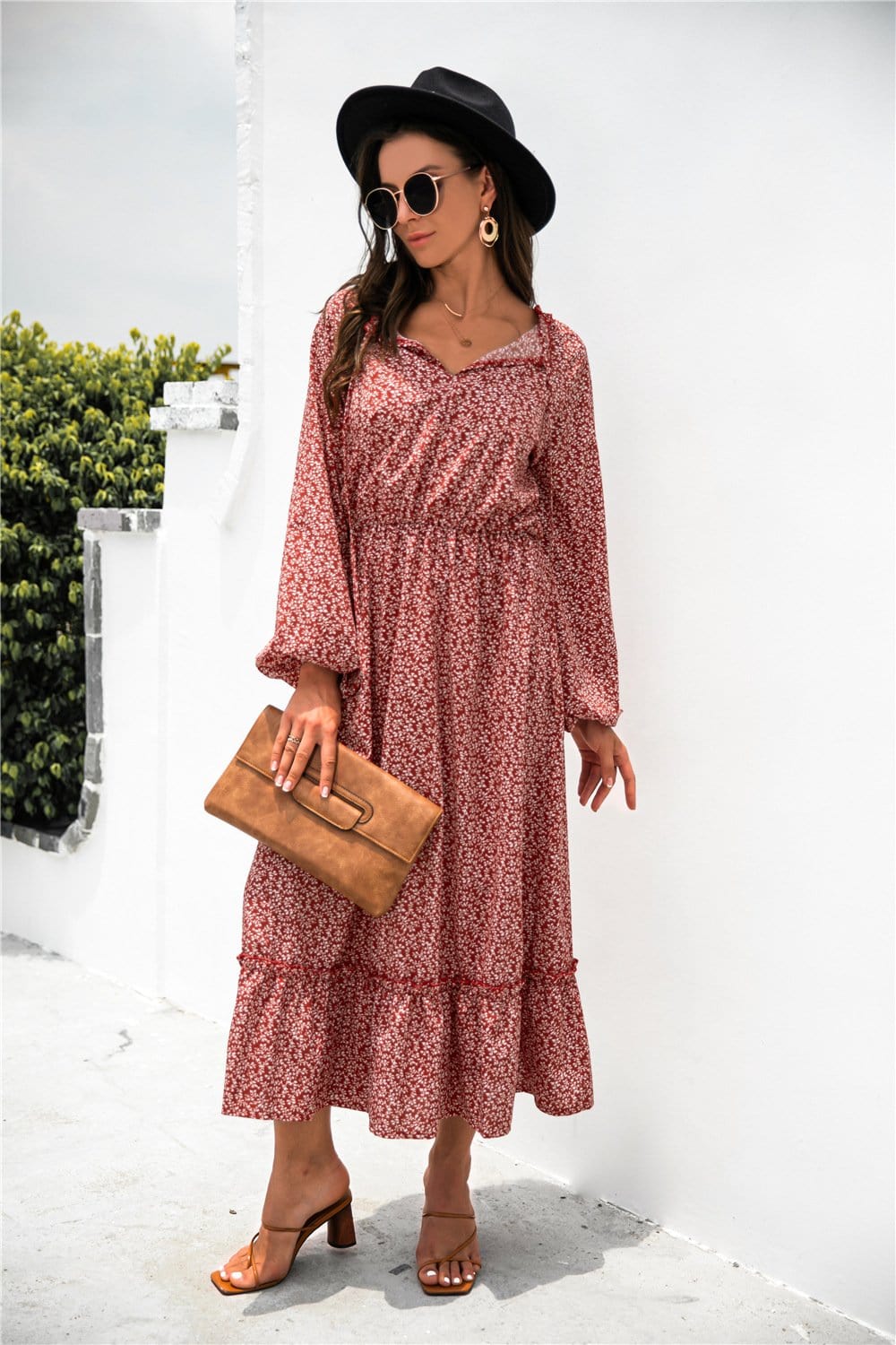 Neck Ruffle Hem Dress