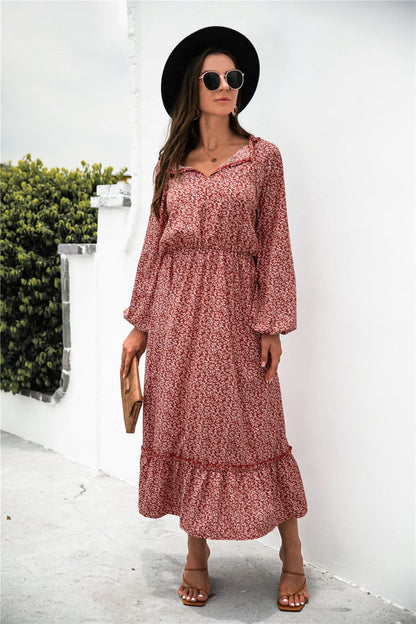 Neck Ruffle Hem Dress