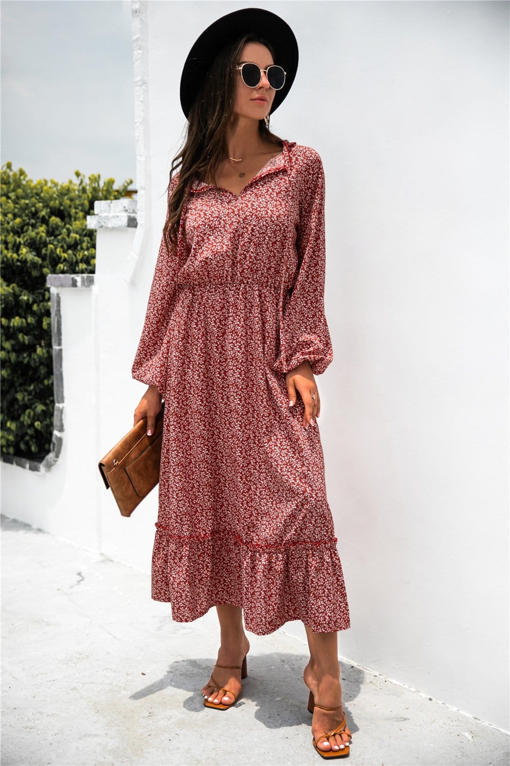 Neck Ruffle Hem Dress