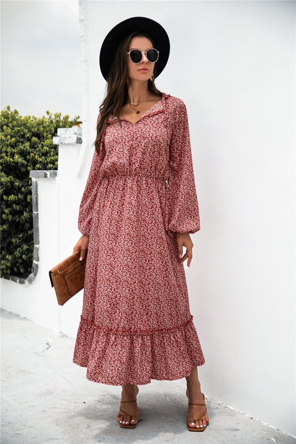 Neck Ruffle Hem Dress